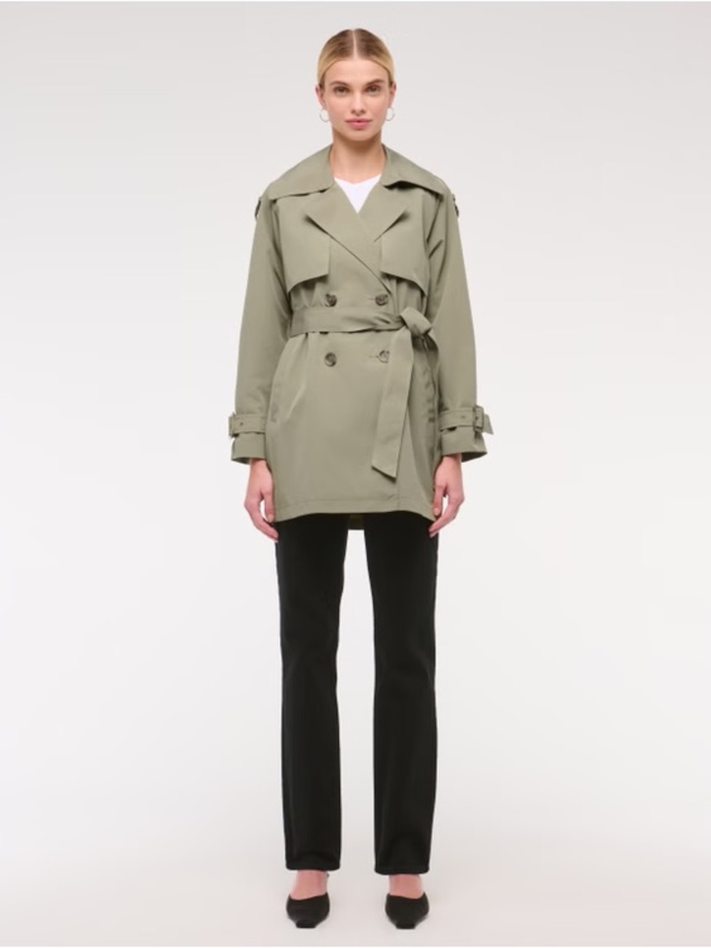 Abercrombie & Fitch Olive Sage Mid Length Trench Coat Small NWT ✨ - Picture 2 of 6